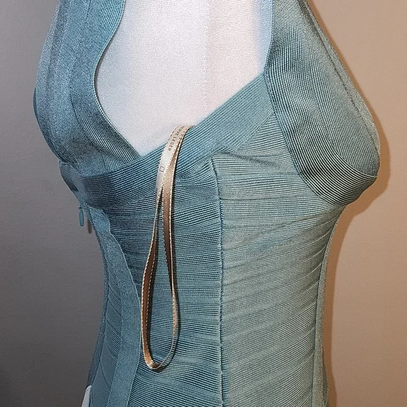 HERVE LEGER "Noma" A-line dress in cascade blue. NWT size medium - Picture 10 of 11